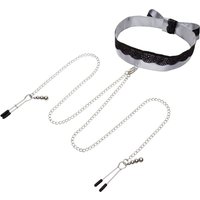 Halsband mit Nippelklemmen „Play Nice Satin Collar & Nipple Clamps“
