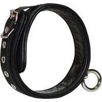 Halsfessel aus schwarzem Echtleder, mit Ring der O, verstellbar mit Schnallenverschluss