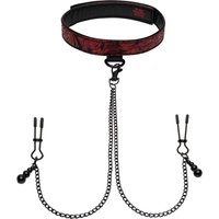 Halsfessel mit Nippelklemmen „Sweet Anticipation Collar Nipple Clamps“, verstellbar