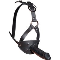Kopffessel aus Leder mit Latexdildo und Mundknebel