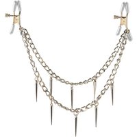 Nippelklammern „Rock Hard Nipple Clamps“, mit stylischer Metallkette voller Spikes, 31 cm
