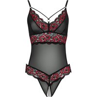 Body ouvert aus 2-farbiger Floral-Spitze und Powernet