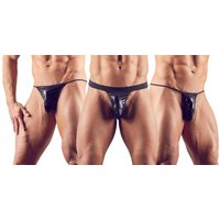 String-3er-Pack, Ministring, Schmalissimo und Jockstring im schwarzen Wetlook