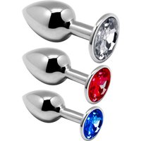 3-teiliges Set „Metal Plug Kit“ mit Schmuckstein-Analplugs aus Metall