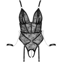 Straps-Body ouvert aus Spitze in Harness-Optik mit Handfesseln